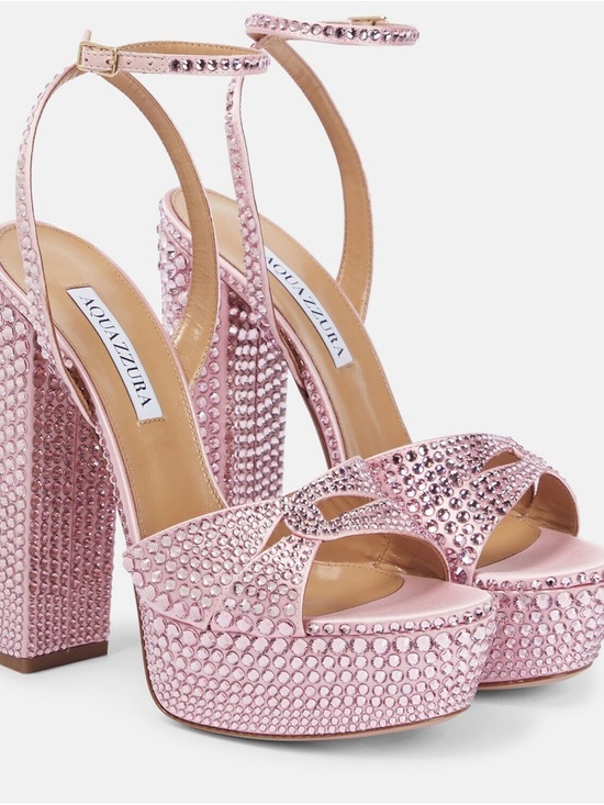 Aquazzura Shoes - AQUAZZURA Sinner embellished satin platform sandals